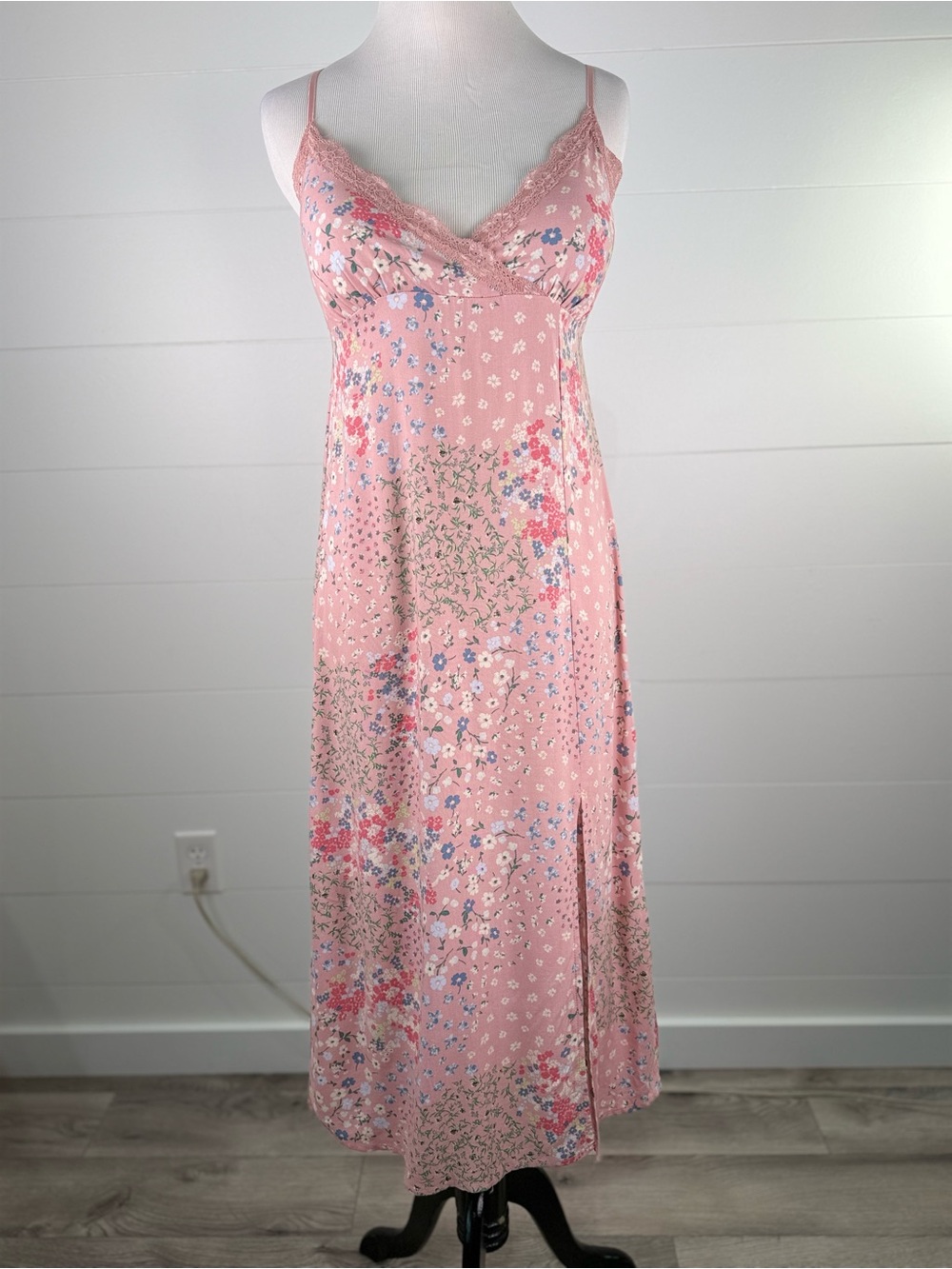 Cottage Core Dainty Pink Blue Yellow Green Floral Summer Slip Dress Lace Boho